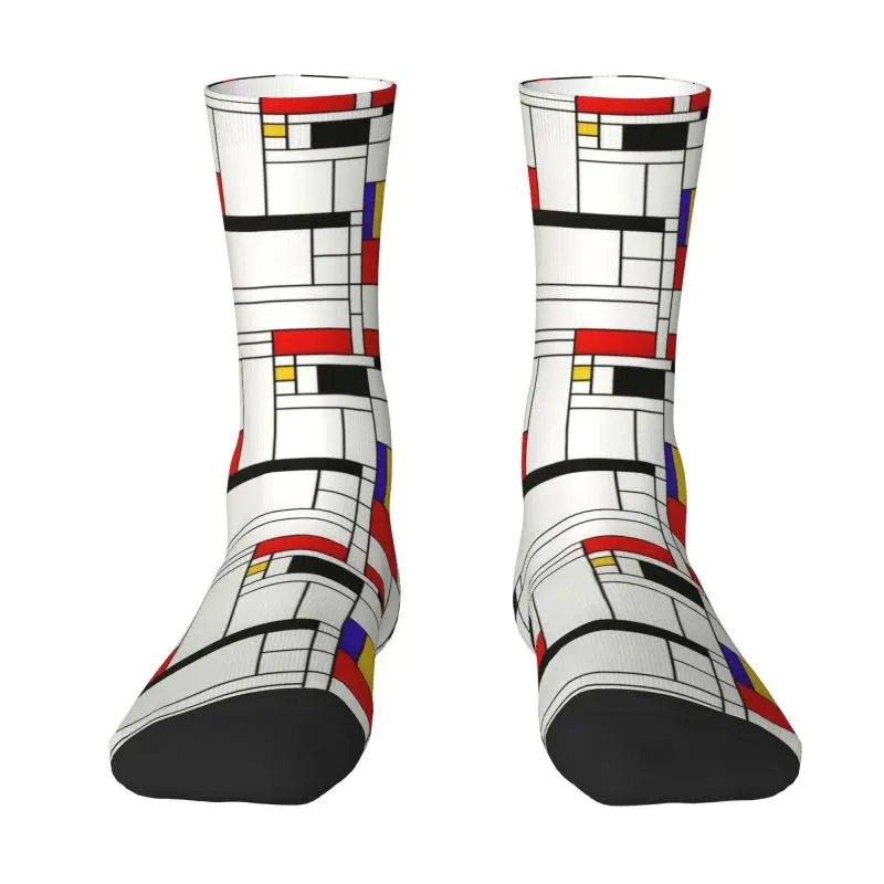 

Fun Men's Piet Mondrian Style Abstract Art Dress Socks Unisex Comfortable Warm 3D Print De Stijl Crew Socks