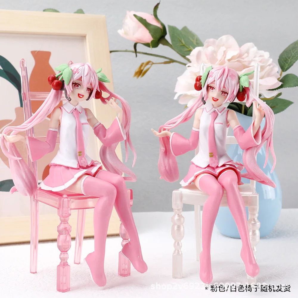 

NEW 1PCS Pink Hatsune Miku Figure Model Two-Dimensional Animation PVC Virtual Singer Doll Car Ornament Anime Figure With chair