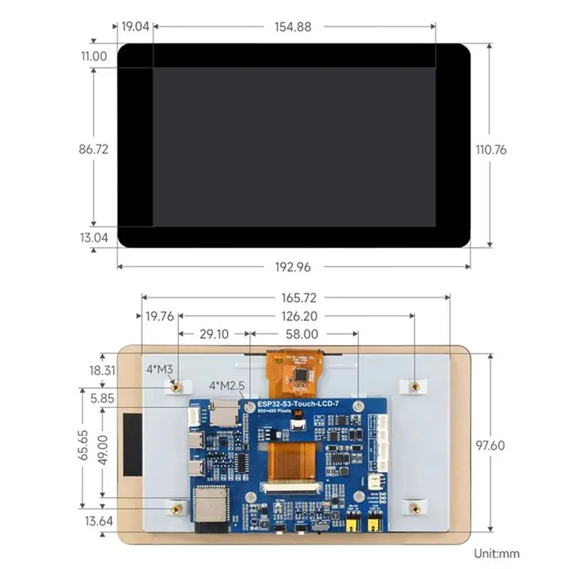 Плата разработки 6X ESP32-S3 с 7-дюймовым сенсорным дисплеем 800X480, Wi-Fi, Bluetooth 5 для GUI, LVGL, HMI, ESP32 (art.: 3920d4fa2f2d0) - 3920d4fa2f2d0