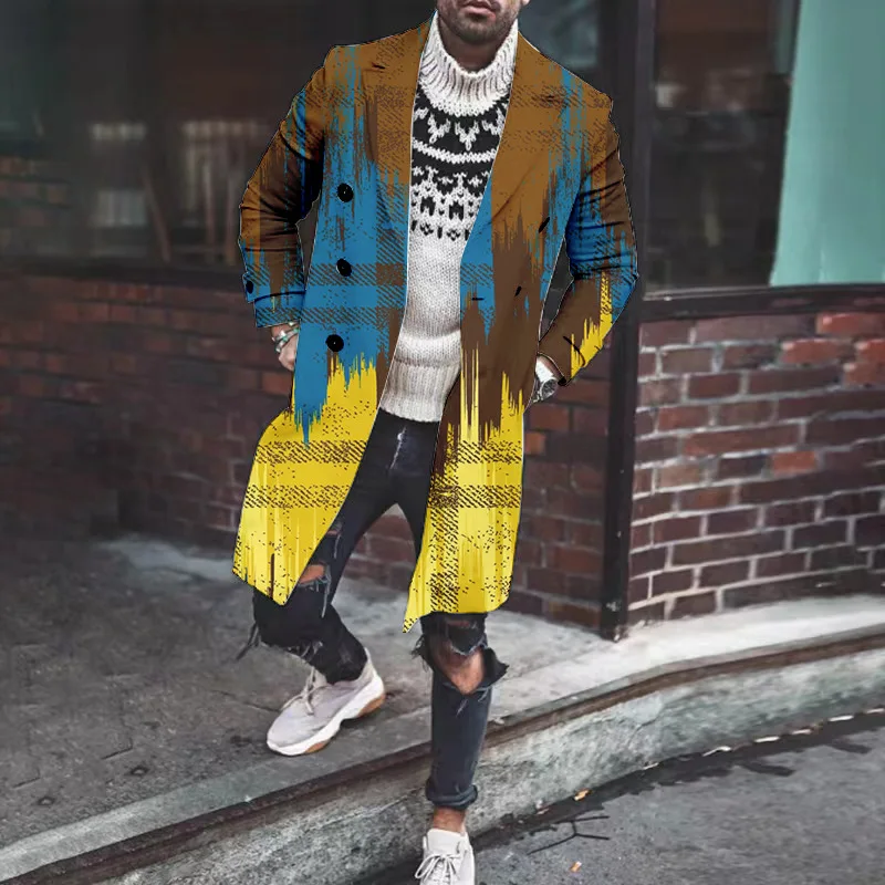 

Мужская длинная куртка с длинным рукавом, однобортная куртка с отложным воротником, верхняя одежда с принтом, весна-осень 2023