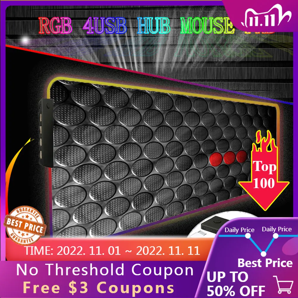 

Merrige Mouse Pad Office Desk Pad LED Backlight Carpet RGB USB C HUB Circuit Board Suitable for Laptop Game Console Accessories