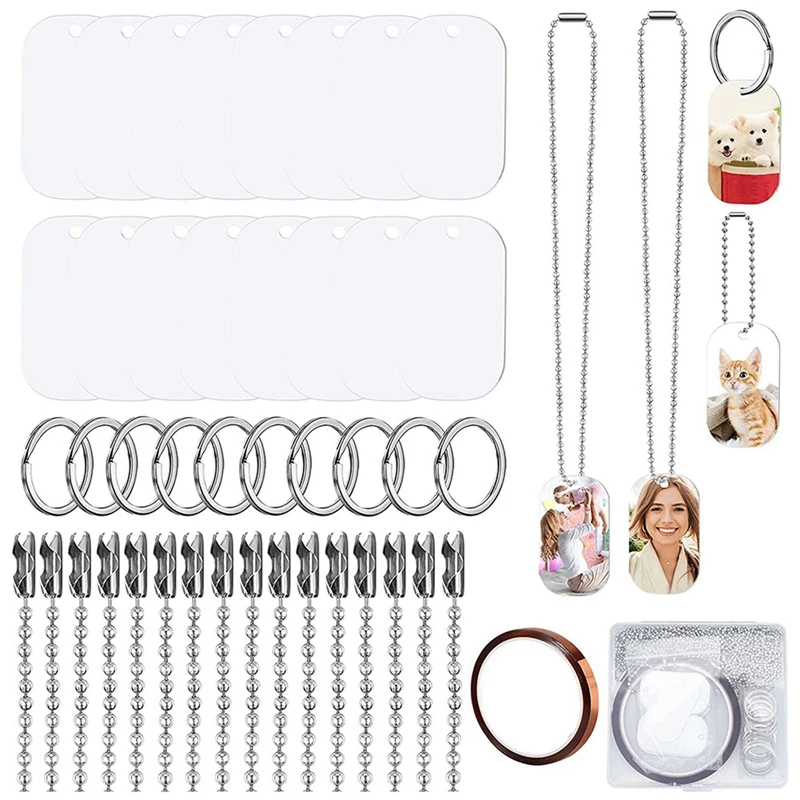 

88Pcs Sublimation Stamping Blank Aluminum Dog Tags, With Chain Necklace Chain Key Rings Heat Tape For Pet ID, Pendant