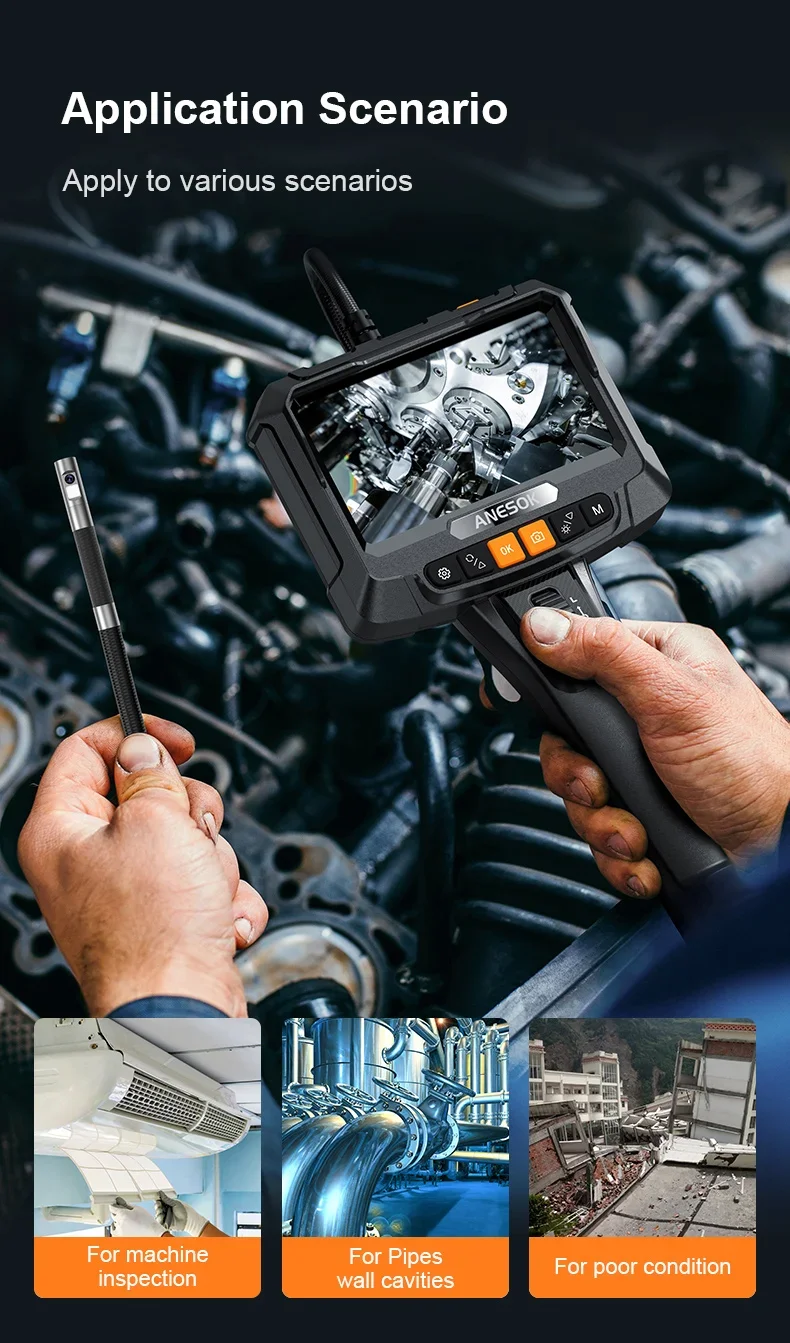 Anesok S10 двусторонняя 180-градусная рулевая эндоскопическая камера автомобильная