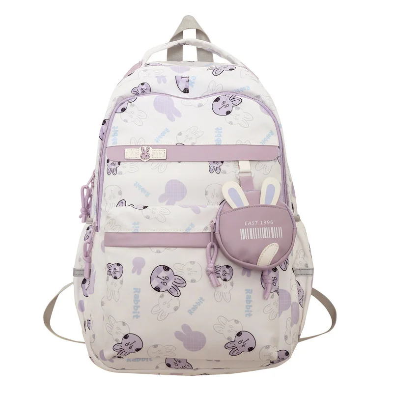

Teenagers School Bags for Girls Cute Rabbit Print Nylon Backpack Women Campus Student Schoolbag Korean Bagpack