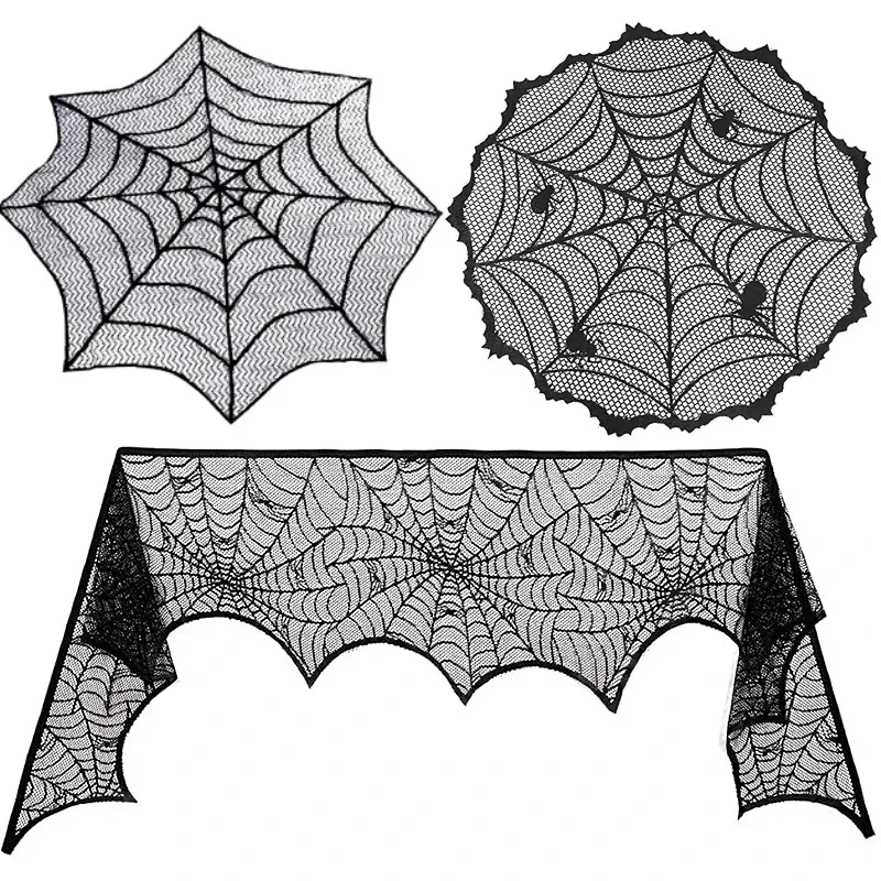 Скатерть на тему Хэллоуина Черный Паук кружевная настольная дорожка занавеска