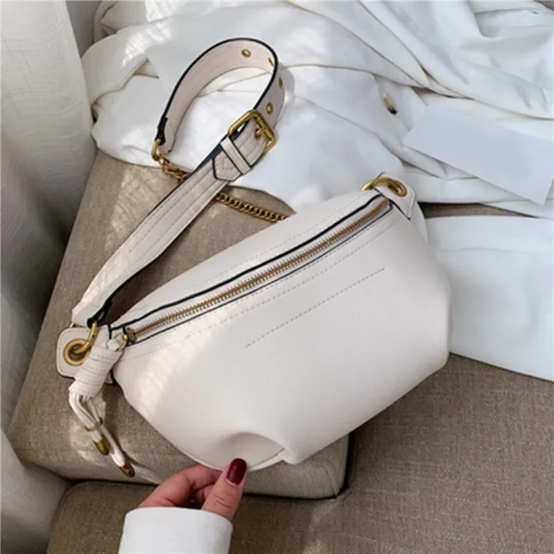 

100% Genuine Leather Women Waist Bags Luxury Famous Brand Shoulder Bag Chain Belt Crossbody Female Bag Bolsa Feminina