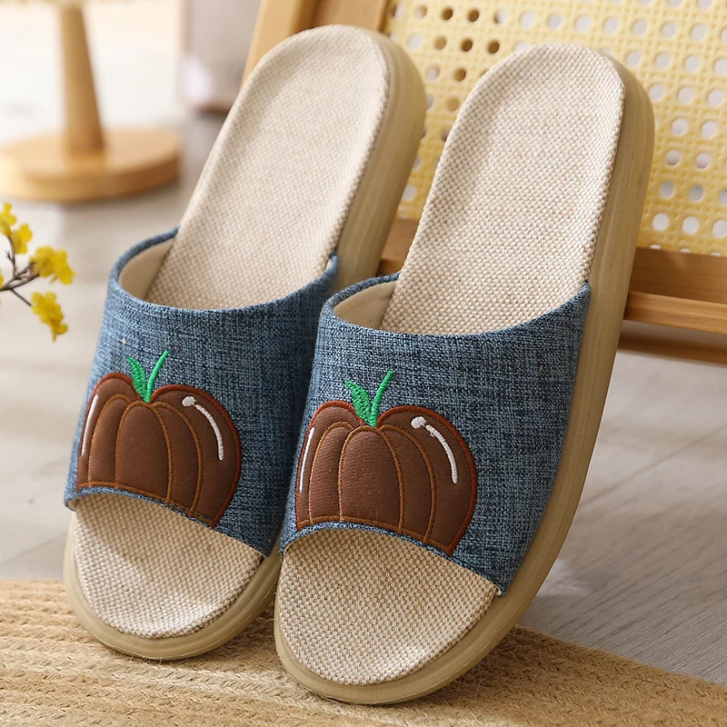 New Men's Ladies Summer Shoes Linen Mesh Breathable Non-Slip Sandals Beach Flip-Flops Couples Indoor Slippers