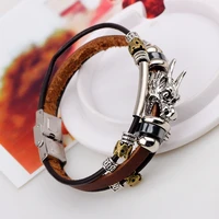 chinese dragon folk style style accessories mens bracelet stainless steel multilayer leather bracelet special birthday present