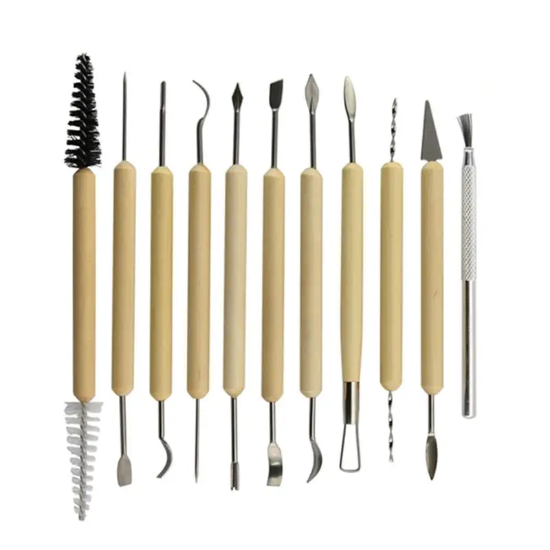 

11pcs/set Clay Sculpture Pottery Tools Beginner's Clay Sculpting Set Wooden Handle Modeling Tools