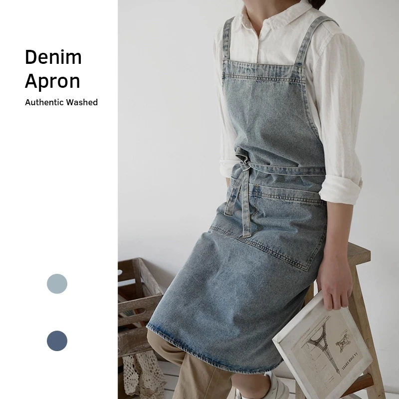 Elegant Unisex Jean Apron with Pockets for Men and Women for Kitchen Cooking Gardening Painting Chef Uniform Pinafore Drop ship