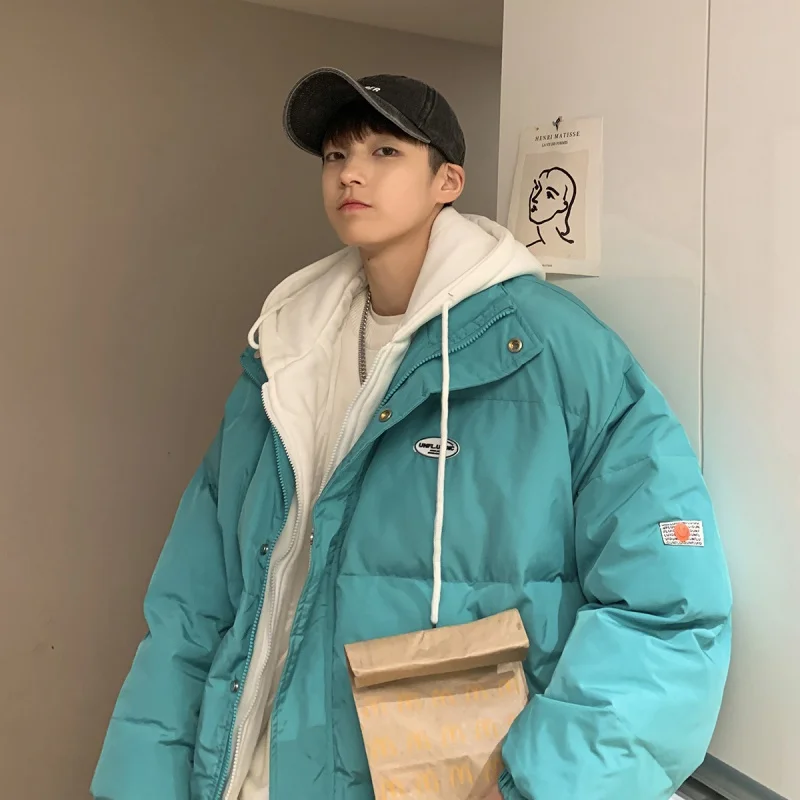 EOENKKY/Men's Hooded Parkas Unisex Korean Fake Two Piece Cotton Padded Jacket Fashion Brand Winter Warm Male Thicken Coats