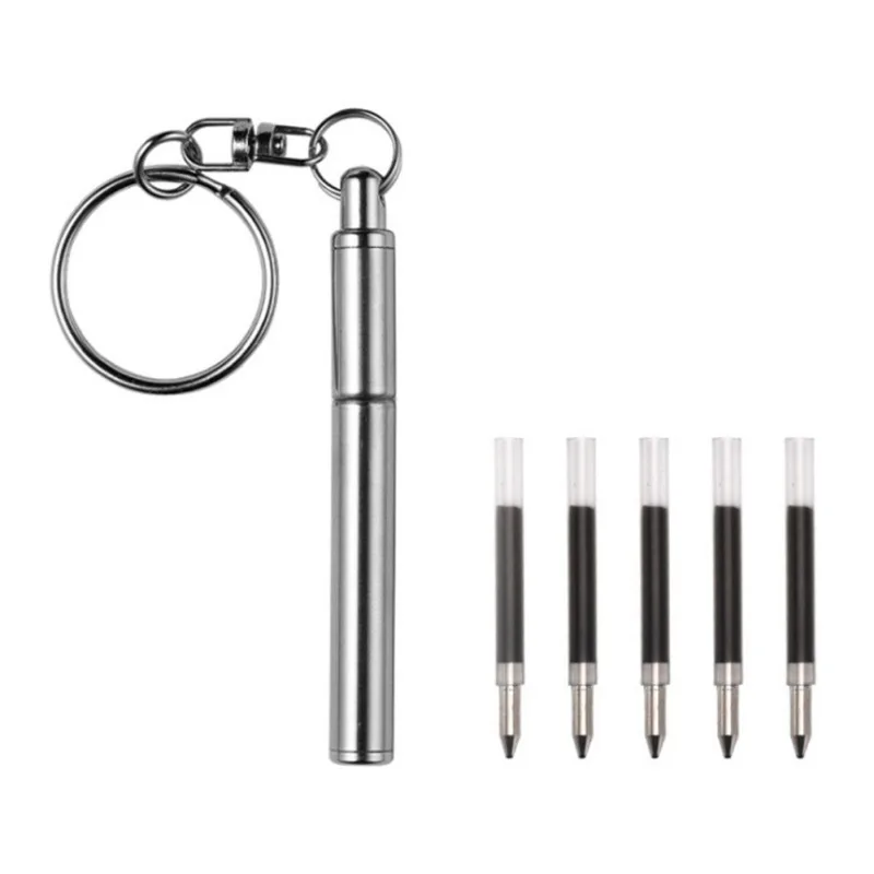 

Mini Metal Ball Point Pen Keyring Telescoping Ballpoint Pen Tool 5 Ink Refills For School Office Multifunctional Telescopic Pen