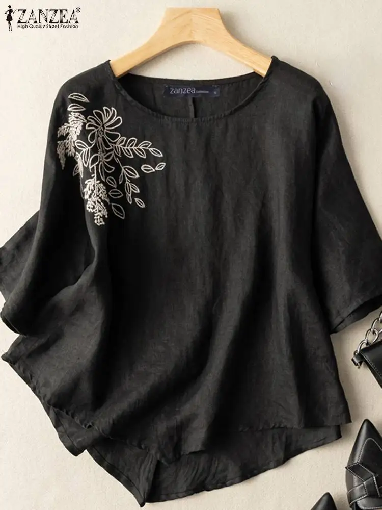 

Women Summer O Neck 3/4 Sleeve Blouse 2022 ZANZEA Retro Floral Embroidery Shirt Party Blusas Chemise Vintage Tunic Tops Oversize