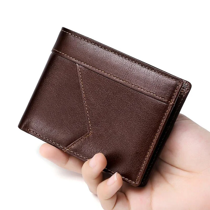 

Мужской винтажный кошелек с блокировкой, бумажник из натуральной воловьей кожи ручной работы, складной кошелек для мелочи, Короткий держатель для карт