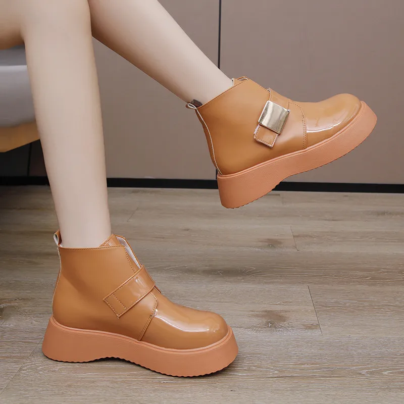 

Брендовые женские ботинки с круглым носком, женские ботинки-женские ботинки на плоской подошве, сапоги на платформе, мода Рок 2022, кожаная элегантная обувь в стиле "Лолита" на среднем каблуке