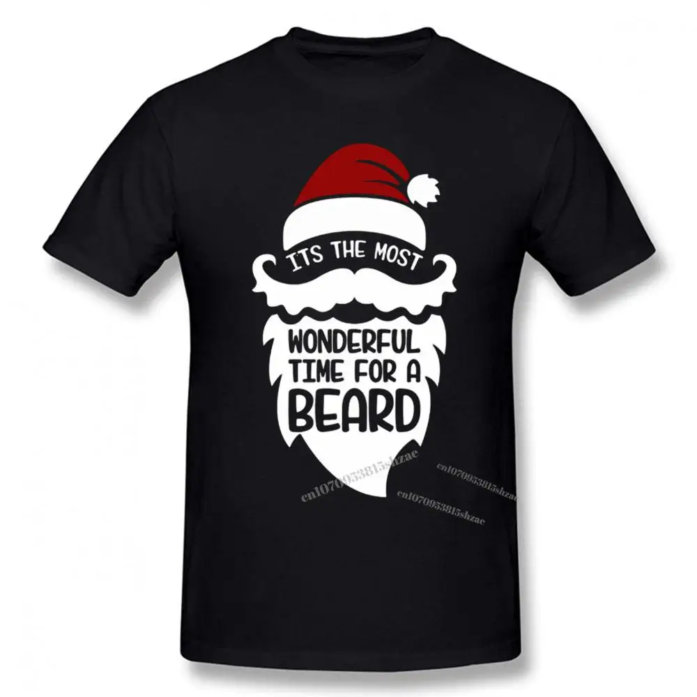 

Santa Tshirt Wonderful Time for A Beard Man T-shirt Merry Christmas Gift T Shirts Cotton Mens Tops Black Tees Funny