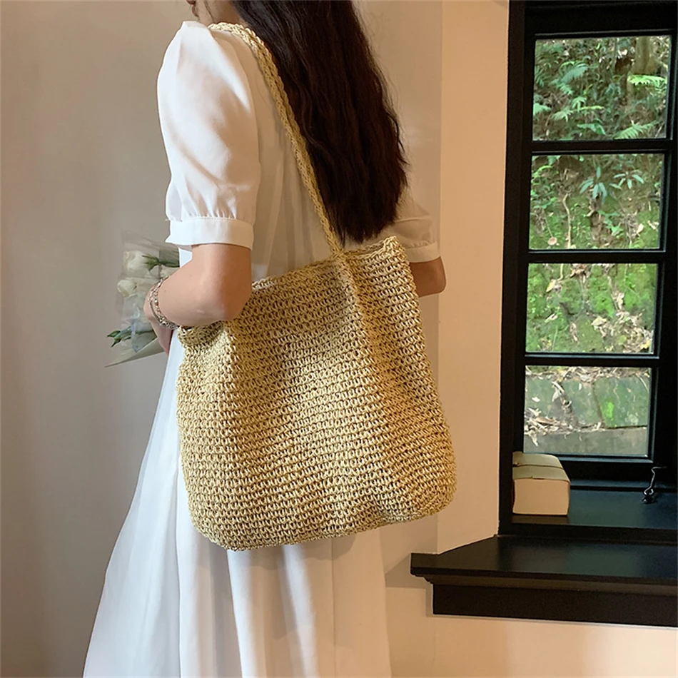 Fashion Weave Handle Casual Tote Large Capacity Straw Shoulder Side Bags for Women 2023 Summer Beach Travel Shopping Handbag New