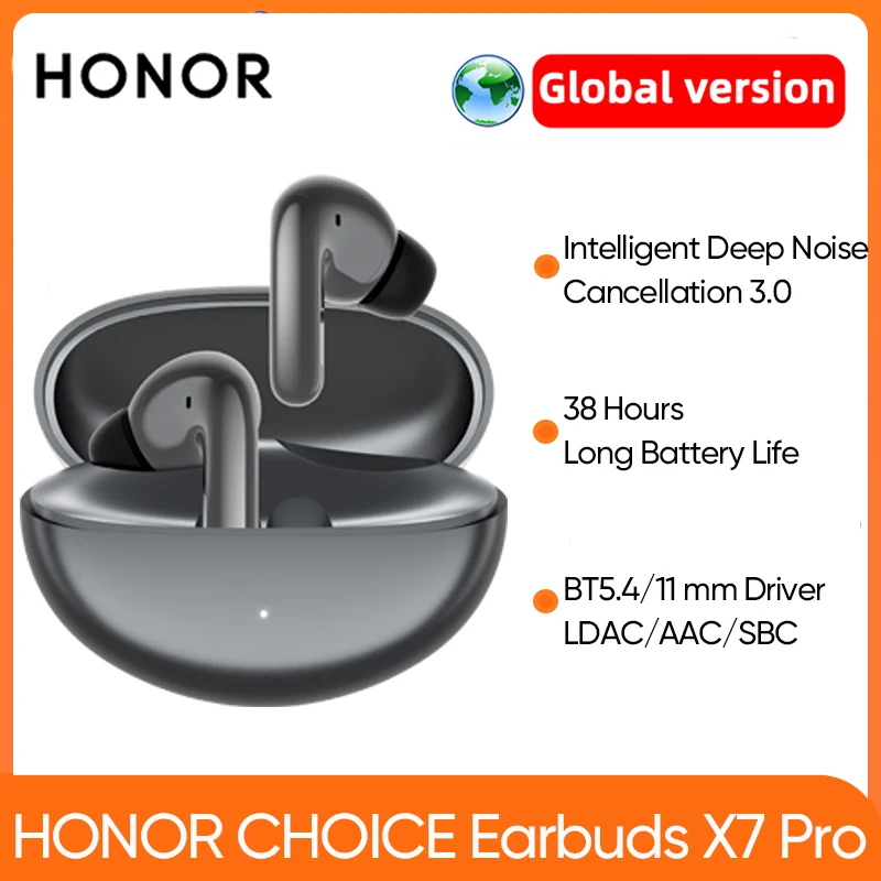 Фото Наушники HONOR CHOICE Earbuds X7 Pro, глобальная версия, активное шумоподавление 50 дБ, беспроводные TWS-наушники, 520 мАч, BT 5.4, LDAC, IP54 №1