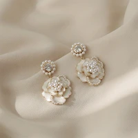 new french classic fashion sweet luxury camellia pearl zircon earrings gift wedding women jewelry earrings 2022