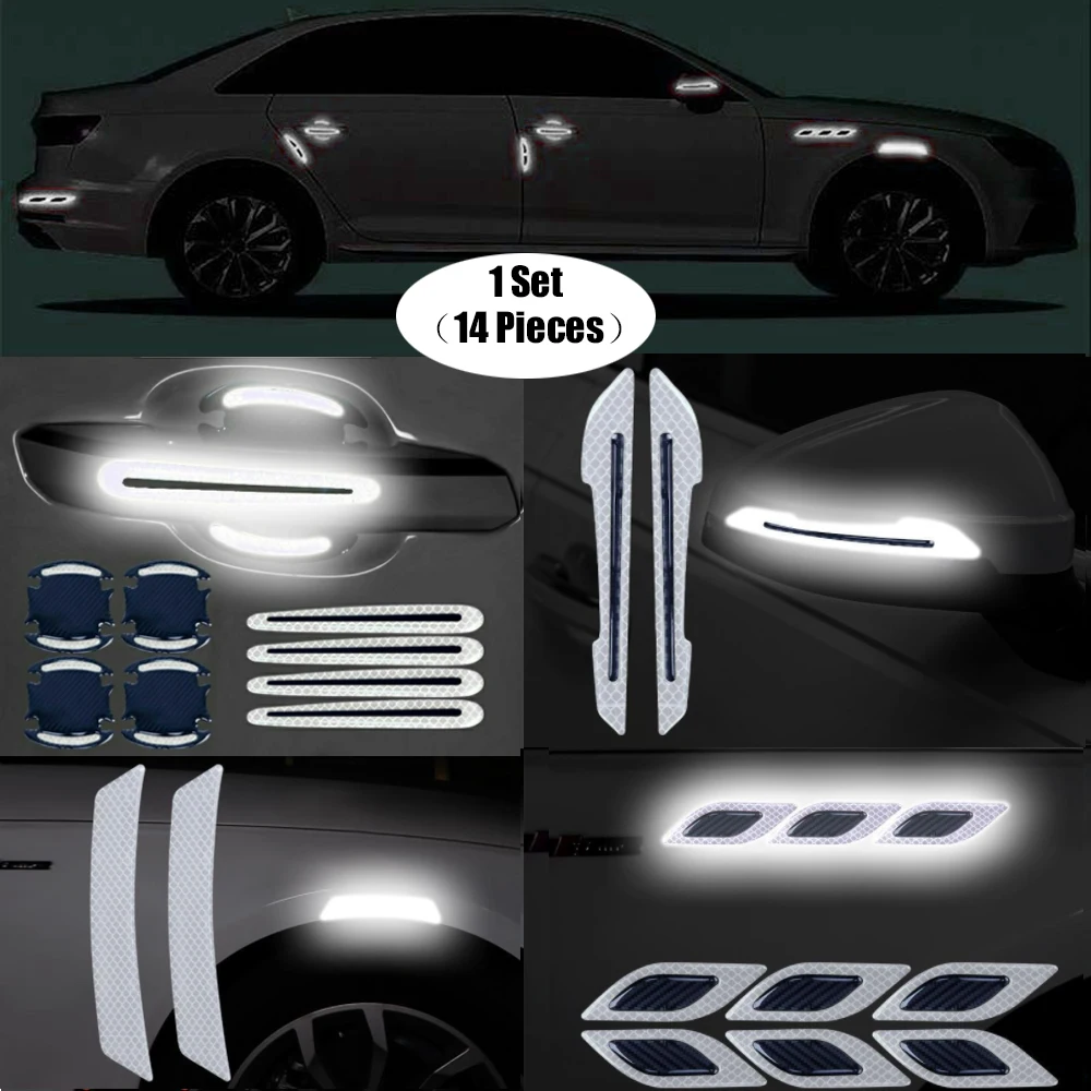 

14 Piece Car Reflective Stickers Car-styling Rearview Mirror Car Stickers Safety Warning Reflective Car Strip Exterior accessory