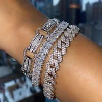 flatfoosie trendy bling crystal prong cuban chain bracelet for women iced out pave rhinestone link chain bracelet luxury jewelry