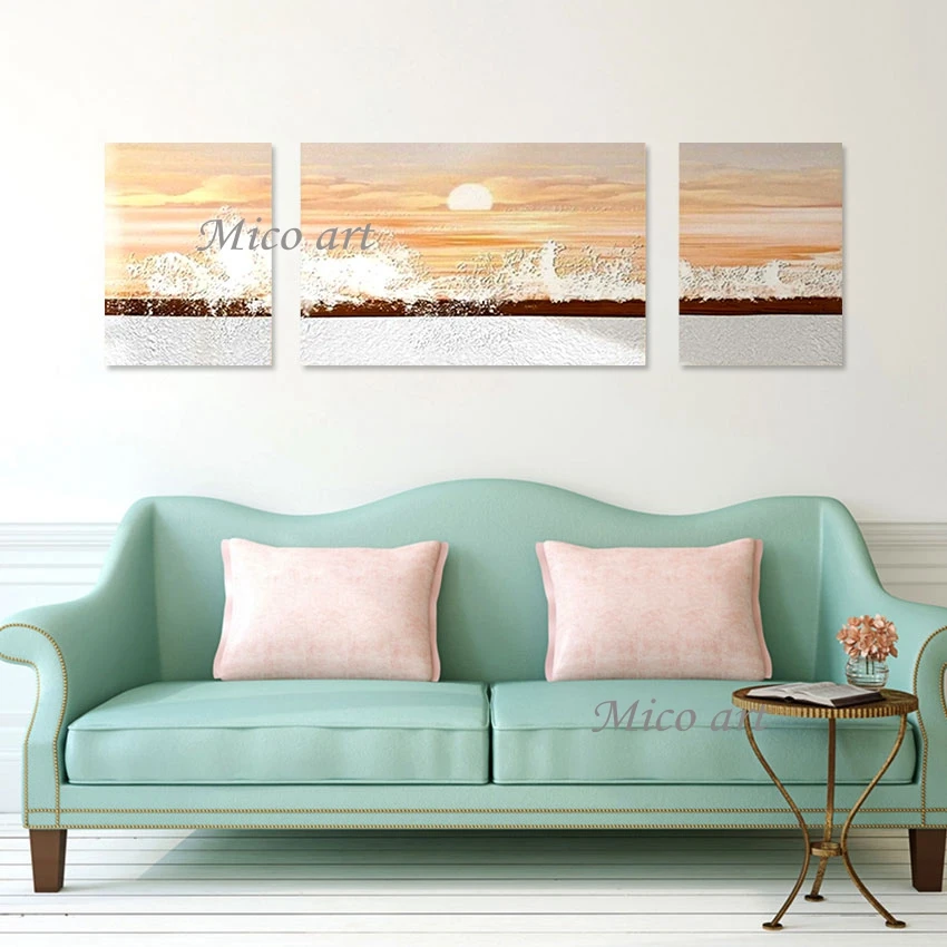 

3PCS Unframed Canvas Picture Wall Decor Artwork Piece Large Size New Abstract Sunset Sea Scenery Art Texture Knife Oil Painting