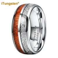 itungsten 8mm tungsten finger ring for men women engagement wedding band koa wood meteorite inlay fashion jewelry comfort fit