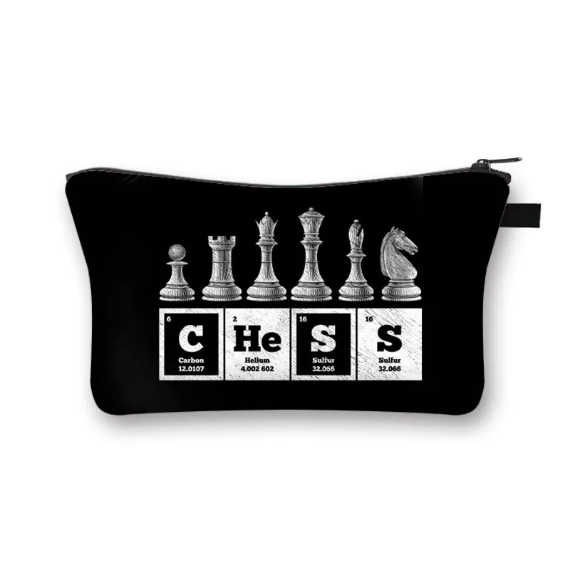 

Cool Kids Play Chess Chess Printing Cosmetic Case Pawn Rook King Queen Bishop Knight Wash Pouch Casual Makeup Lipstick Bag Gift