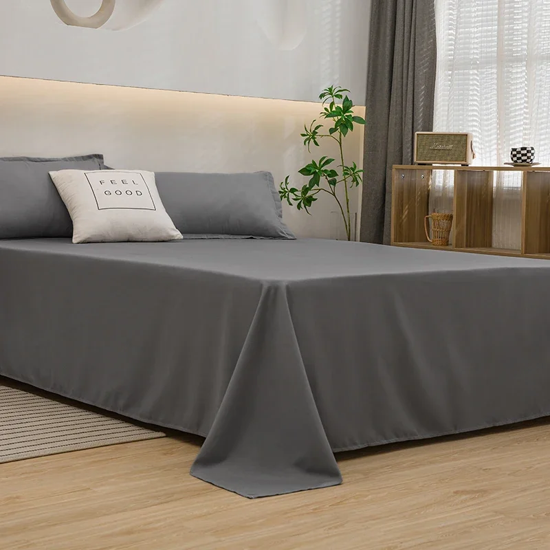 Однотонная плоская простыня из микрофибры с двумя наволочками - очень мягкая