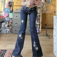 womens 2022 spring and summer new hot selling hot girl style sexy tight fashion ins embroidered five pointed star flared pants