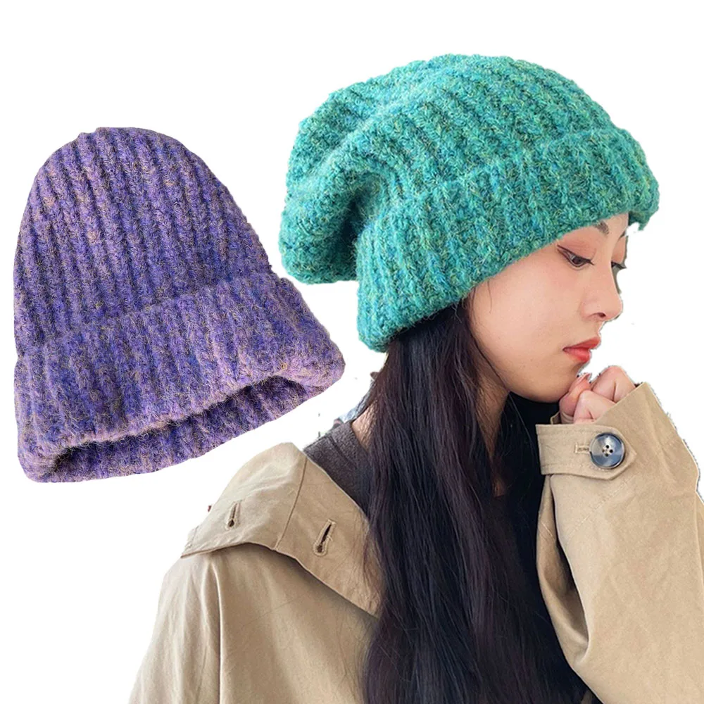 

Unisex Women Winter Knitted Beanies Hat Thick Soft Warm Skullies Beanies Hat Cap Fluffy Hip Hop Female Shiny Casual Cap