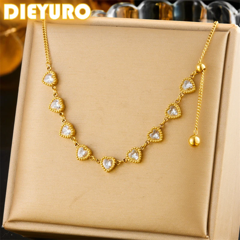 Женское Ожерелье DIEYURO из нержавеющей стали 316L с белым Цирконом в виде сердца