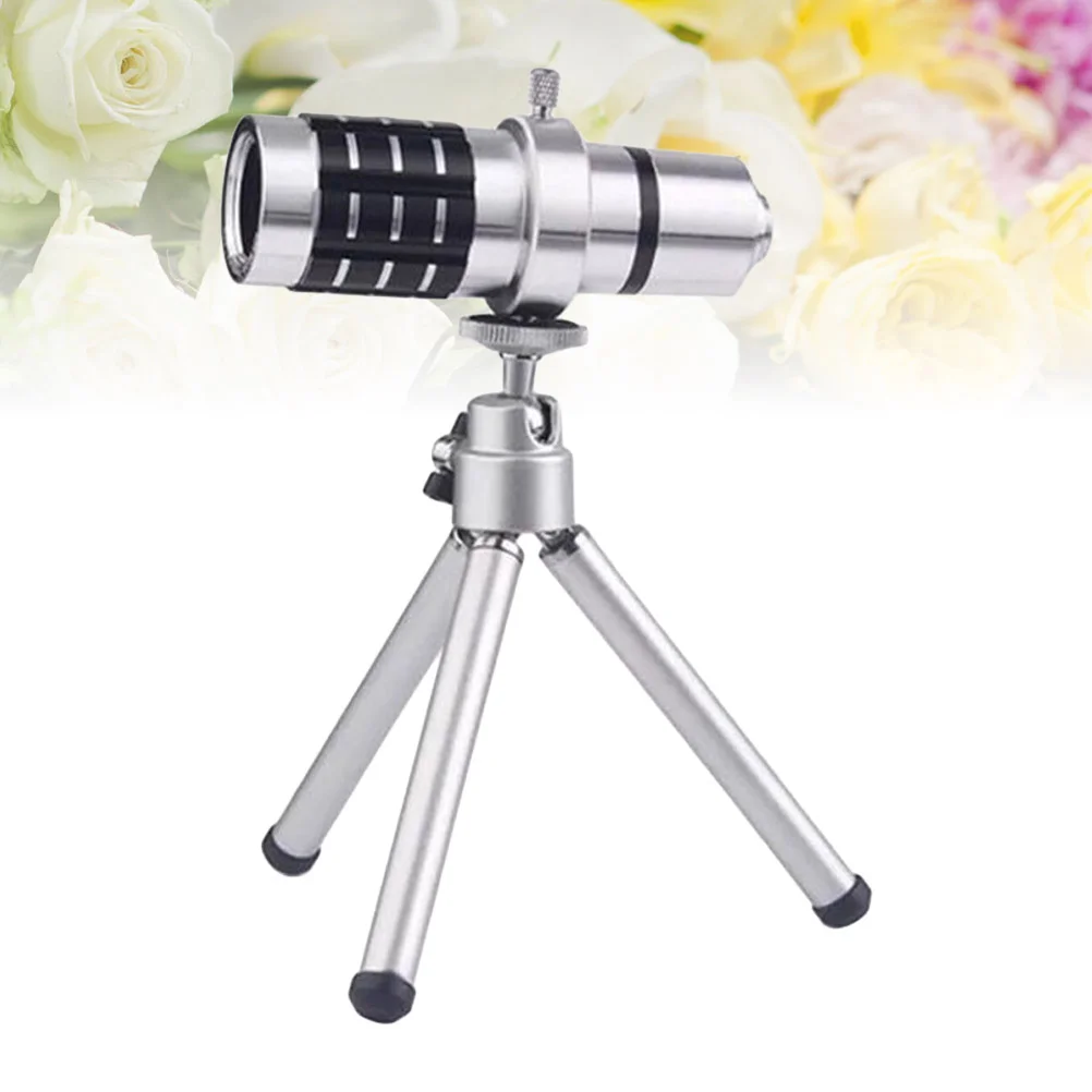 

12X Mobile Phone Camera Lens Kit 12 Times Zoom Lens Long Focus Lens with Mini Tripod for Phone