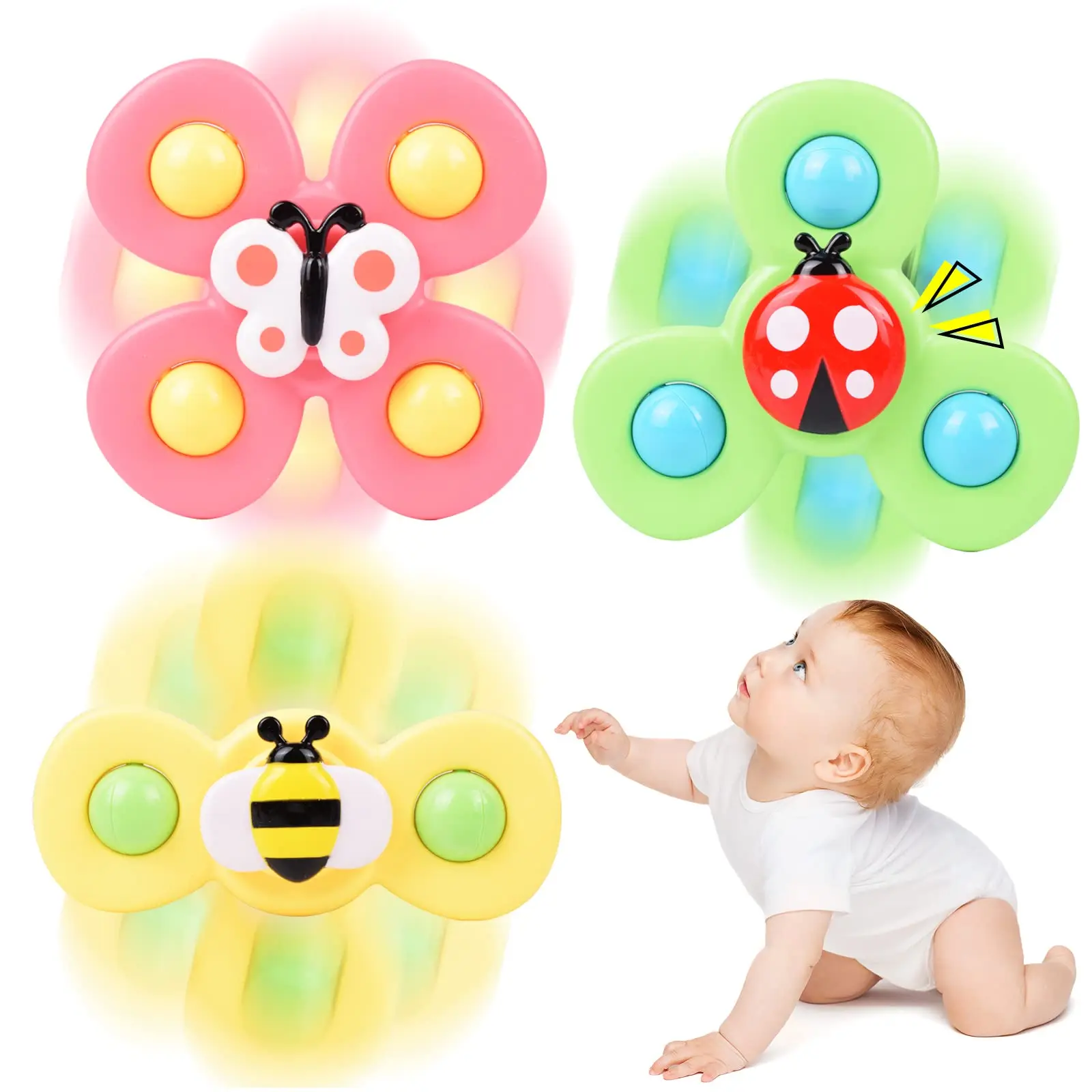 

1pcs Colorful Toy Toys Gyro Insect for Rattle Cartoon Fidget Toys Educational Boys Girls Spinner Gift Baby Kids Fingertip Bath