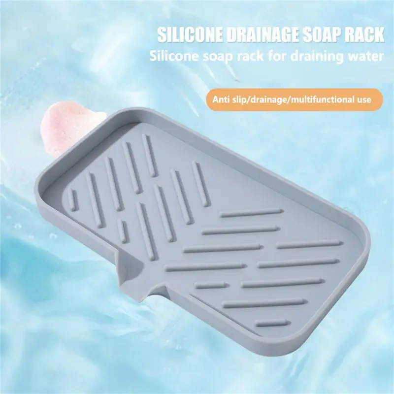 

Silicone Kitchen Sink Tray Soap Dish Holder With Built-in Drain Lip Countertop Sink Scrubber Brush Sponge Bottles Organzer Drain