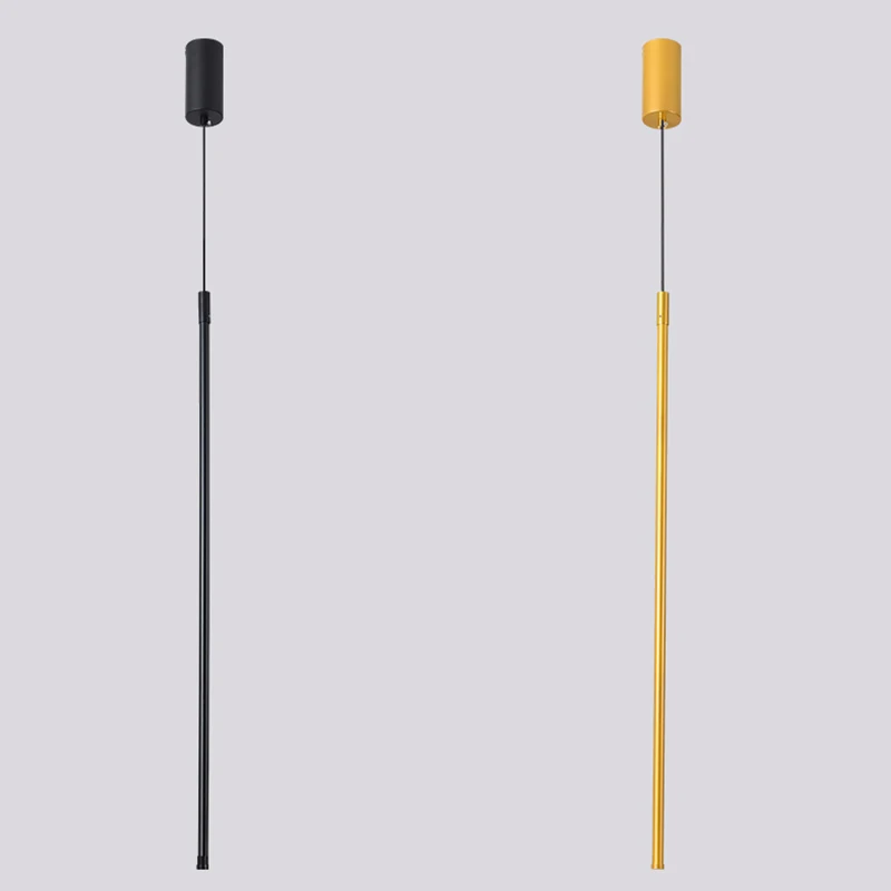 Long Tube LED Pendant Lamps For Bedroom Bedside Illuminaire 60/80/100/120cm Gold Black High Ceiling Hanging Light AC 85-265V