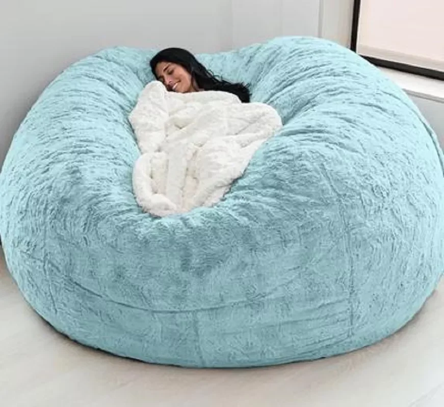 

dropshipping gaint soft fur bean bag cover faux fur living room sofa bed sac for adult