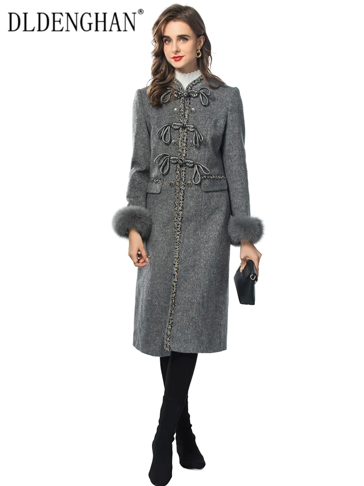 Пальто DLDENGHAN женское Шерстяное твидовое верхняя одежда с воротником-стойкой