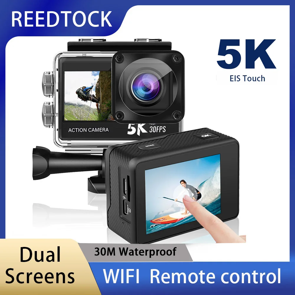 Экшн-камера 5K 4K60fps с двойным экраном и защитой от сотрясений EIS 2 0 Wi-Fi 170D 5-кратный