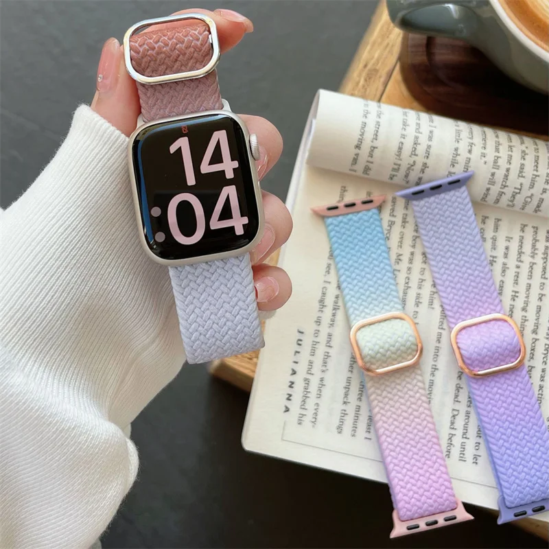 New For Apple Watch Band Ultra 49mm 44mm 40mm 45mm 41mm 42mm 38 Rainbow Knitting Strap For iWatch Series 8 7 6 5 SE 4 3 Bracelet