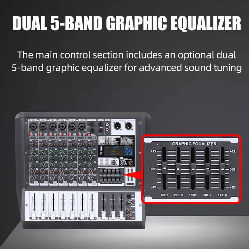 Фото Betagear DSP600/DSP800 32 бит 300 Вт X2 профессиональный аудиомикшер 48 В Phantom 4/6 канал 99 DSP эффектов Bluetooth USB MP3 для №5
