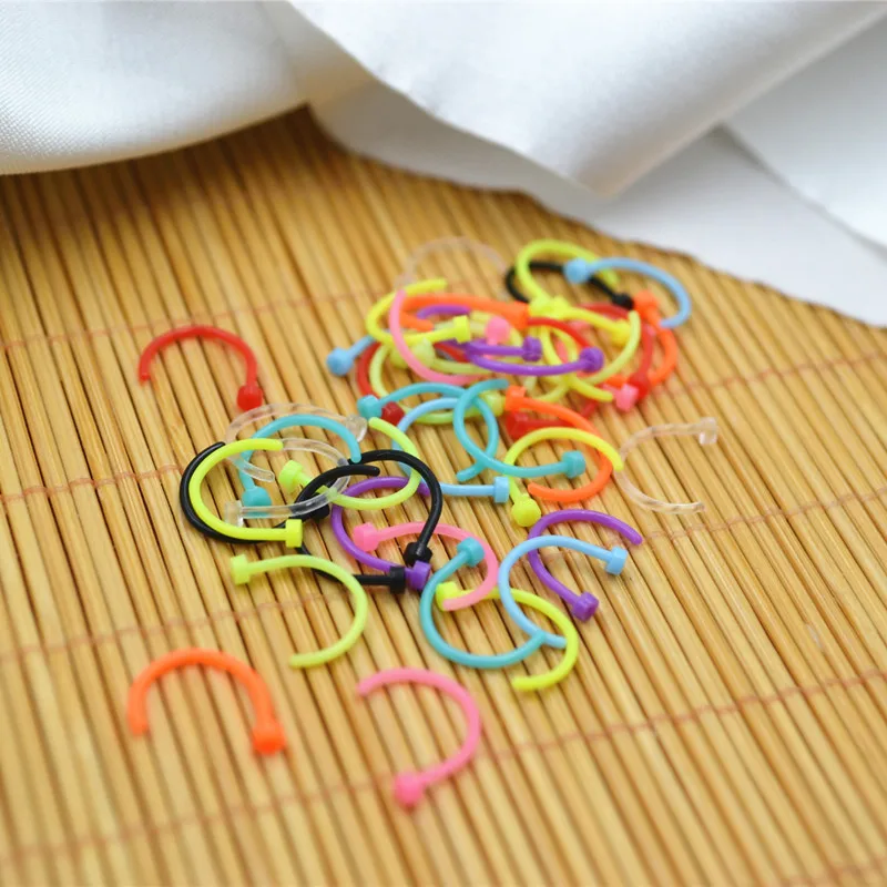 

LOT50pcs Bioflex Open Nose Ring Hoop Body Jewelry Acrylic Colorful Body Piercing Jewelry Popular