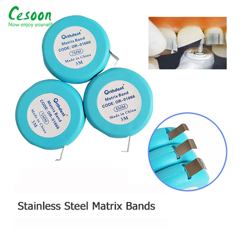 

3Roll Dental Materials Stainless Steel Matrix Bands 0.05mm*5/6/7mm Length 3M Resin Filled Molding Sheet Cured Teeth Restoration