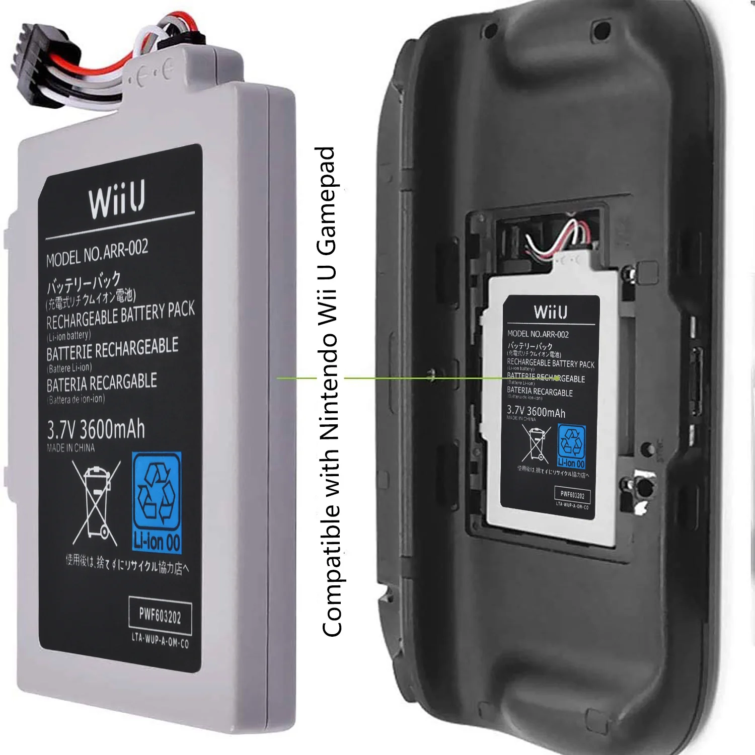 3600mAh ARR-002 Rechargeable Battery for Nintendo Wii U Wireless Controller images - 6