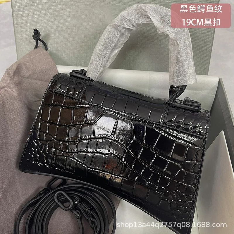 

Crocodile Pattern Hourglass Bag 2023 New Leather B Word Shoulder Messenger Handbag Fashion Trendy Bag for Women