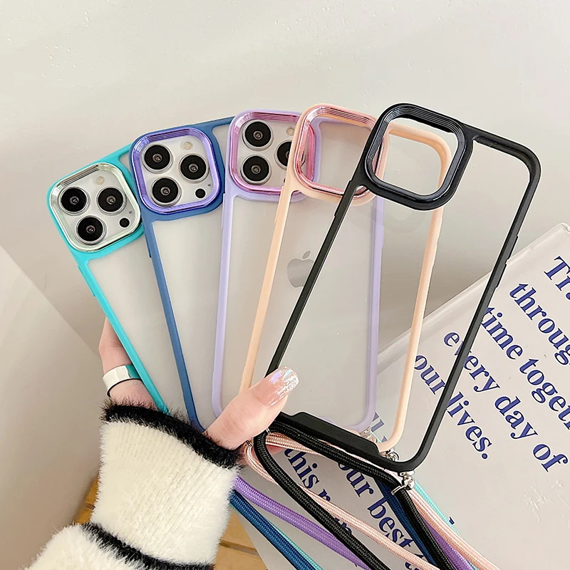 

For Samsung S22 Shockproof Lanyard Electroplating Phone Case For Samsung A12 A52 A22 S22 Plus Ultra Necklace Cord Colorful Cover