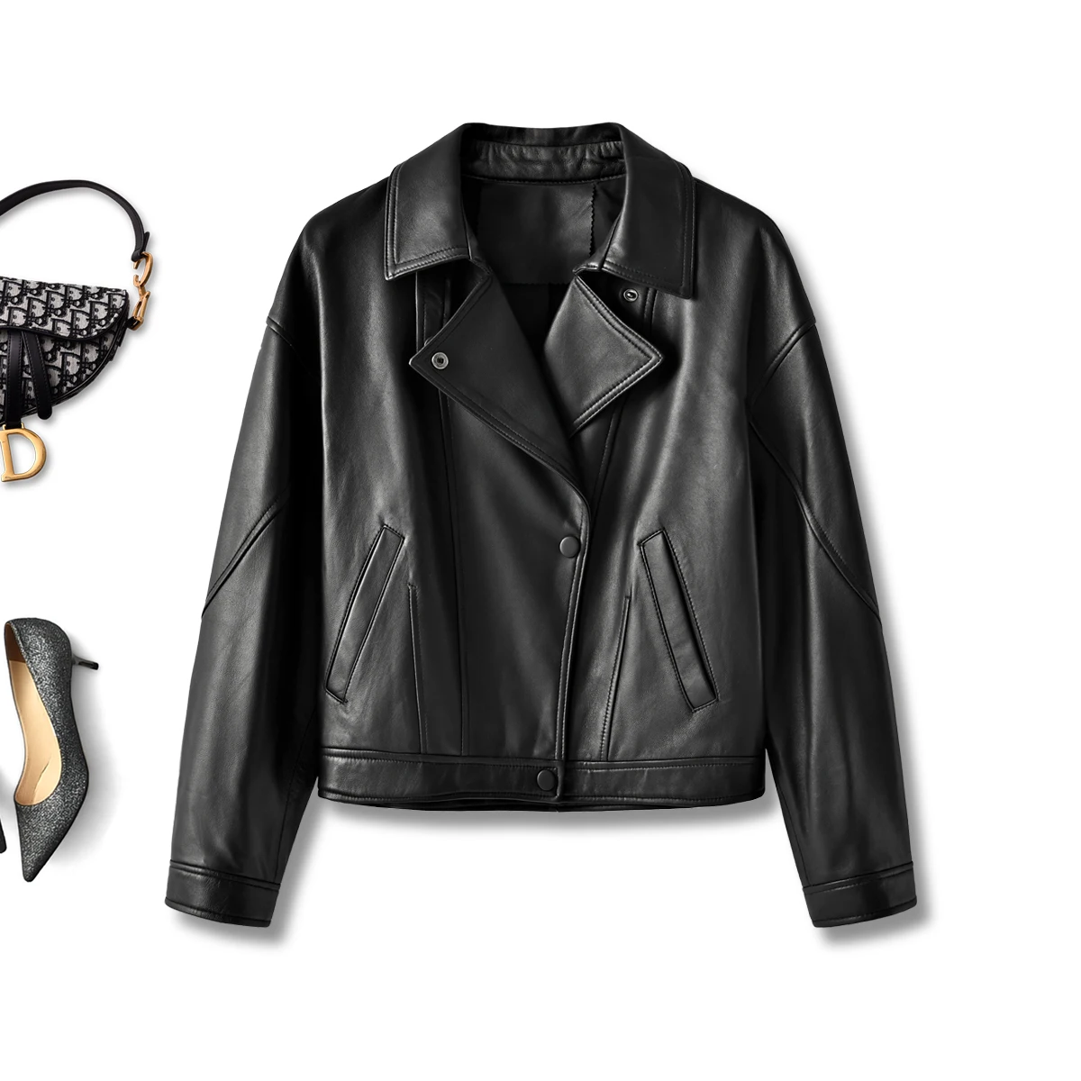 New Real Leather Jacket Women  Sheepskin  High Street Covered Button Vintage Spring/Autumn 2022 Genuine Leather Coat for Women