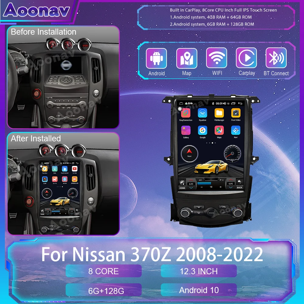 

Автомобильное радио в стиле Tesla Android для Nissan 370Z 2008 2009 2010-2022, мультимедийный плеер с GPS-навигацией, автомобильное головное устройство Air Carplay