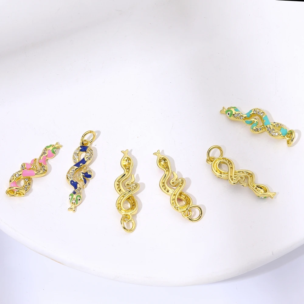 Фото Juya 18K позолоченный ручной работы Micro Pave Циркон креативный талисман Эмаль Змея Подвески для DIY Рукоделие Кулон Ювелирное Изделие №4