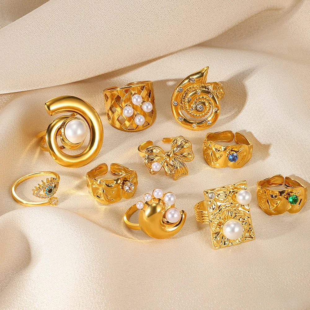 Фото Кольцо с бантиками, кольца Anillos с искусственным жемчугом для женщин, открывающиеся ювелирные изделия из нержавеющей стали, новинка 2025, изысканные подарки на помолвку №2